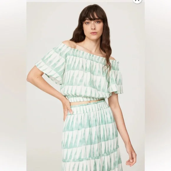 Marine Layer Geo Gauzy Cotton Corrine Skirt L and Nora Off Shoulder Top XL Set